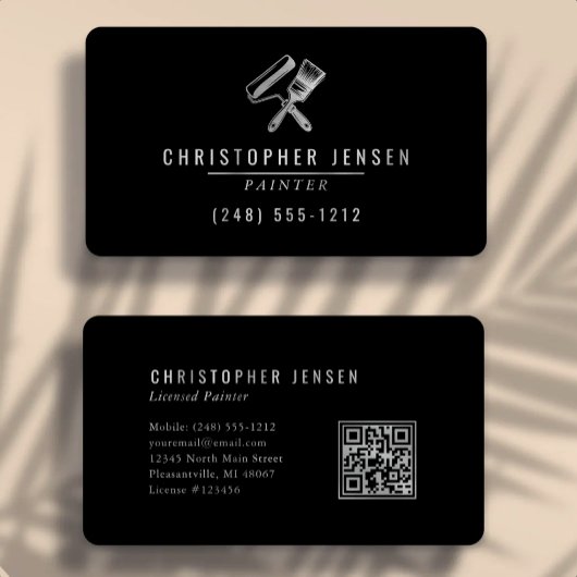 Painter QR Code Black Silver Rounded Painting Visitenkarte
