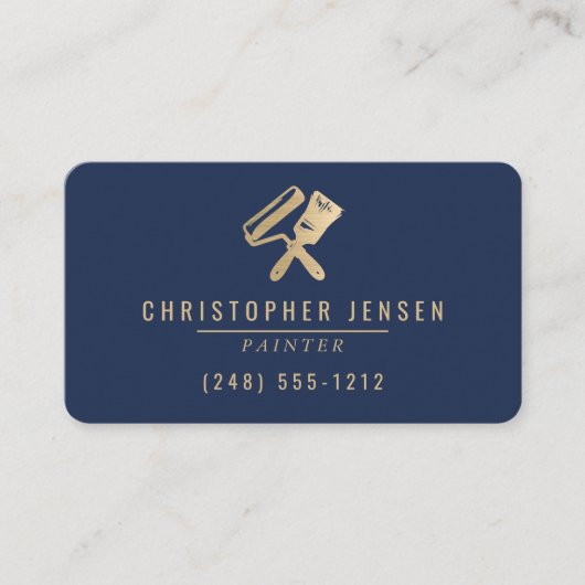 Painter QR Code Navy Blue Gold Rounded Painting Visitenkarte (Vorderseite)