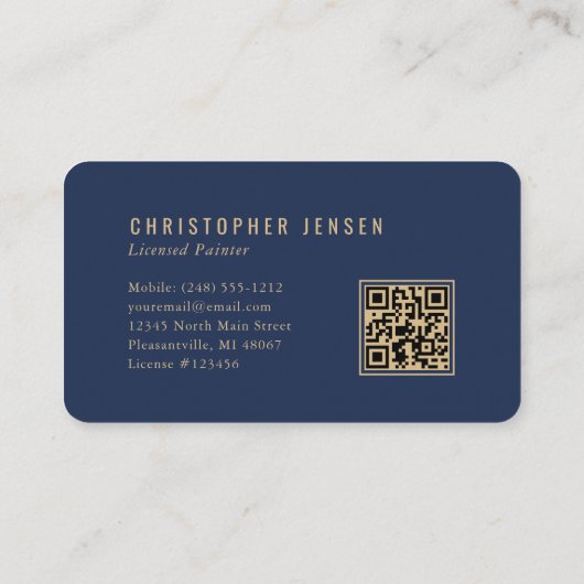 Painter QR Code Navy Blue Gold Rounded Painting Visitenkarte (Rückseite)