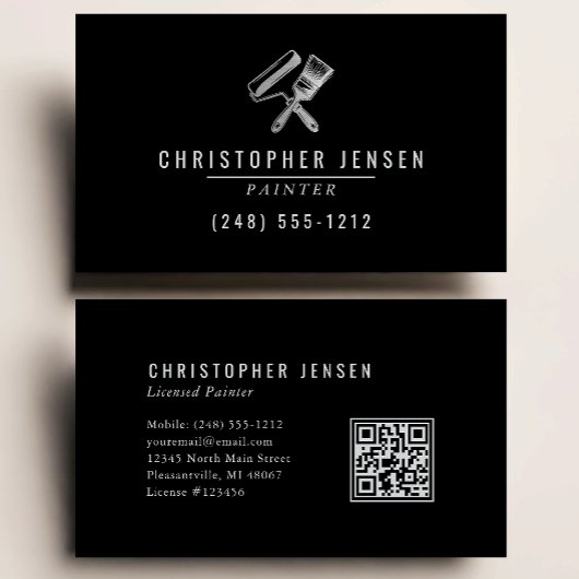 Painter QR Code Painting Business Black Silver Visitenkarte