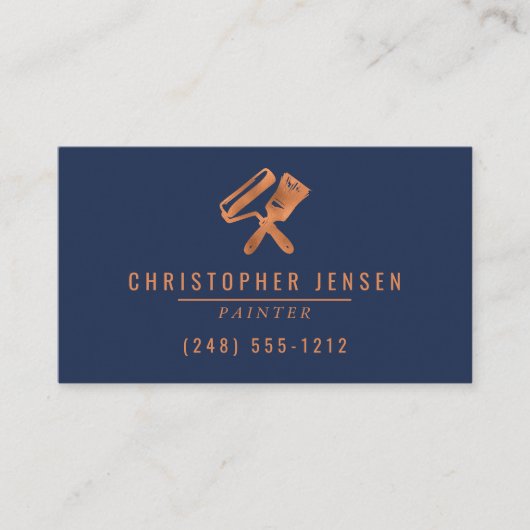 Painter QR Code Painting Business Navy Blue Copper Visitenkarte (Vorderseite)