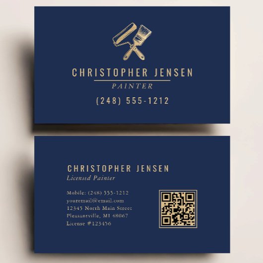 Painter QR Code Painting Business Navy Blue Gold Visitenkarte