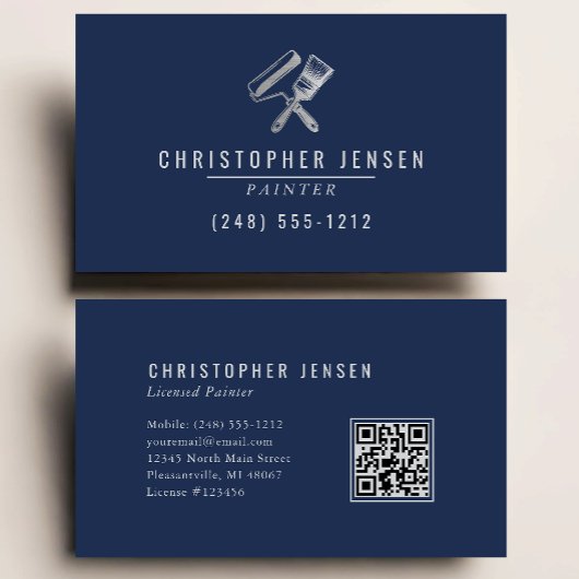 Painter QR Code Painting Business Navy Blue Silver Visitenkarte