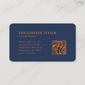 Painter QR Code Painting Navy Blue Copper Rounded Visitenkarte (Rückseite)
