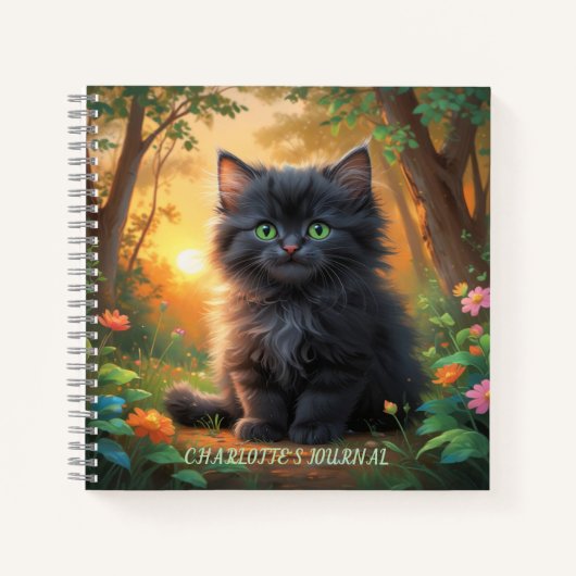 Painterly Black Kitten in Golden Forest Notizblock (Vorderseite)