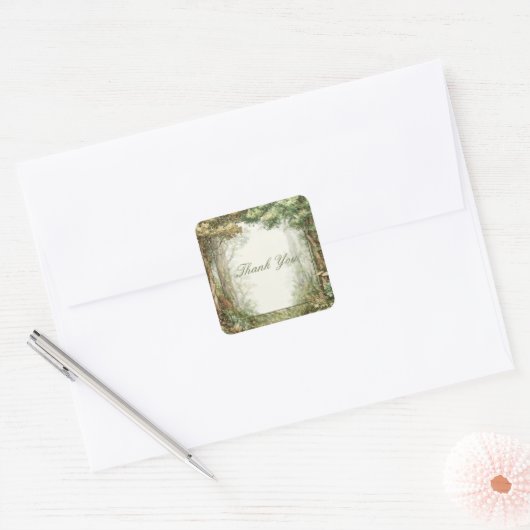 Painterly Enchanted Forest Ancient Trees Rustic Quadratischer Aufkleber (Umschlag)