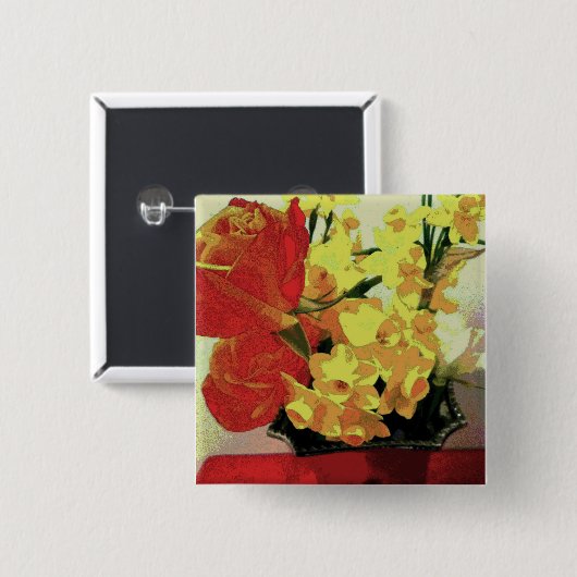 Painterly Frühlings-Blumen-zarter Knopf Button (Vorne & Hinten)