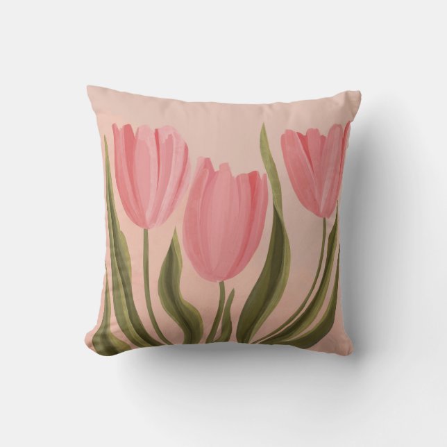 Painterly Hübsch Pink Tulips Kissen (Vorderseite)