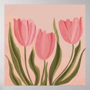Painterly Hübsch Pink Tulips Poster