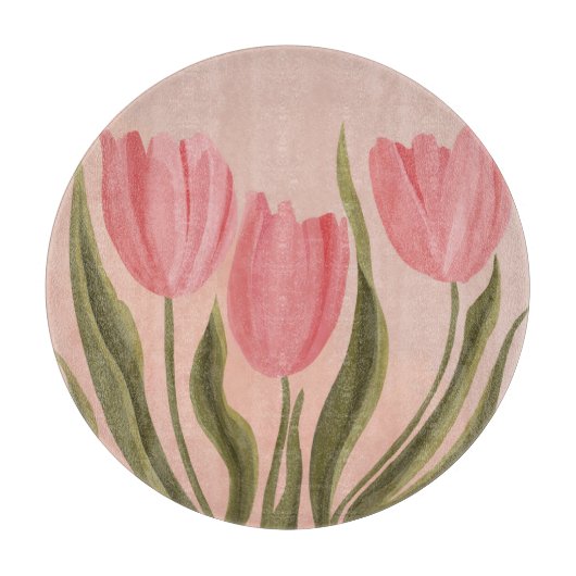 Painterly Hübsch Pink Tulips Schneidebrett (Vorderseite)