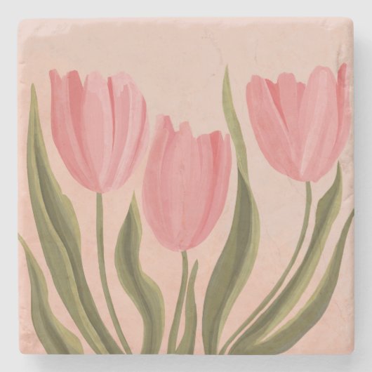 Painterly Hübsch Pink Tulips Steinuntersetzer (Vorderseite)