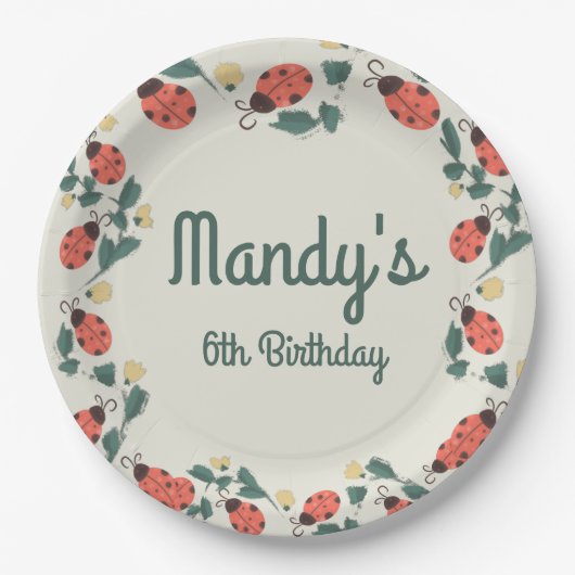 Painterly Lady Bug Birthday Garden Party Pappteller (Vorderseite)