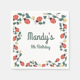 Painterly Lady Bug Birthday Garden Party Serviette