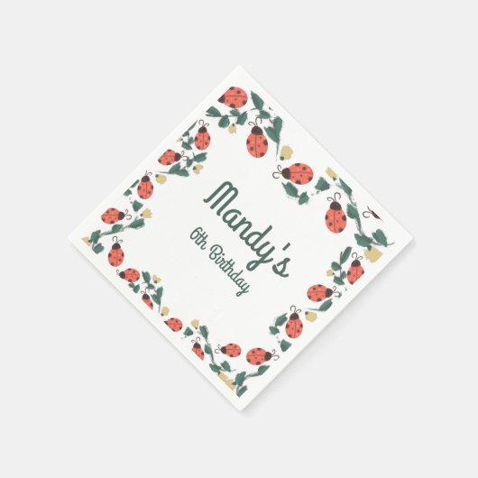 Painterly Lady Bug Birthday Garden Party Serviette (Ecke)