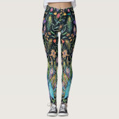 Painterly Peacock Feather, Floral Vines Boho Chic  Leggings (Vorderseite)