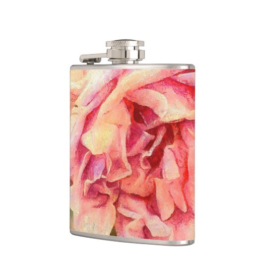 Painterly Pink Roses Flachmann (Links)