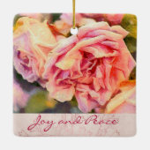 Painterly Pink Roses Joy and Peace Keramikornament (Rückseite)