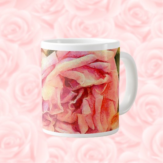 Painterly Pink Roses Jumbo-Tasse