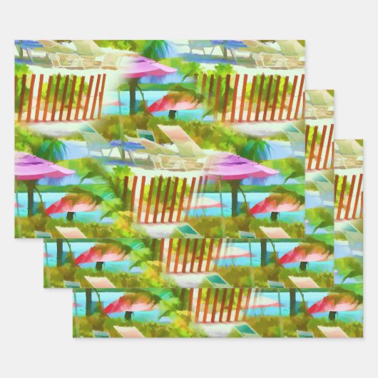 Painterly Tropical Bahama Islands Beach Pattern Geschenkpapier Set (Set)