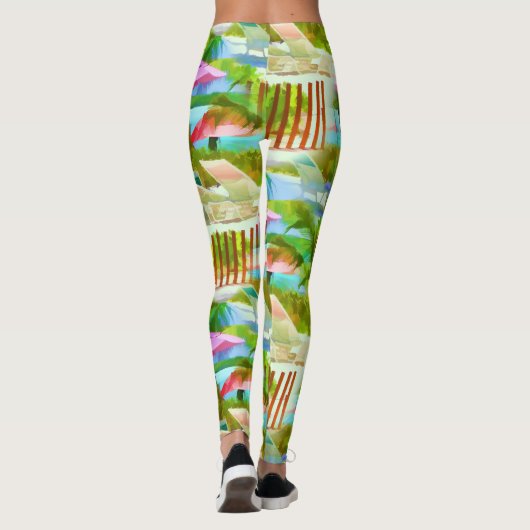 Painterly Tropical Bahama Islands Beach Pattern Leggings (Rückseite)