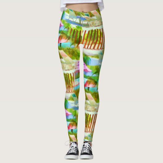 Painterly Tropical Bahama Islands Beach Pattern Leggings (Vorderseite)