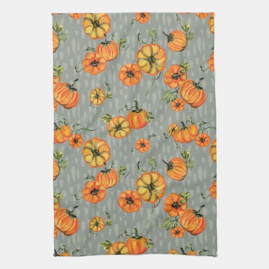 Painterly Watercolor Fall Pumpkins Orange/Griechen Geschirrtuch (Vertikal)