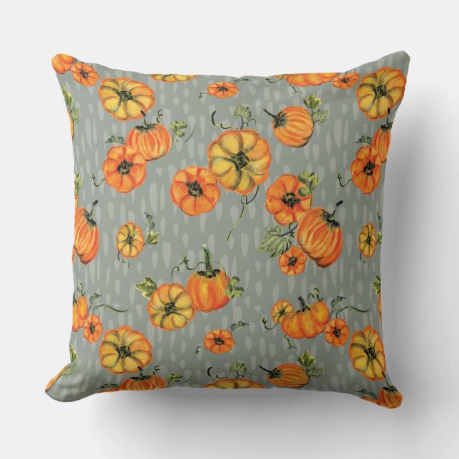 Painterly Watercolor Fall Pumpkins Orange/Griechen Kissen (Vorderseite)