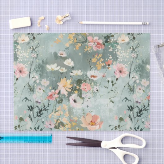 Painterly Wildflowers Pattern in Soft Shades Seidenpapier (Handwerk)