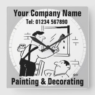 Painting & Decorating Services Cartoon Clock Quadratische Wanduhr