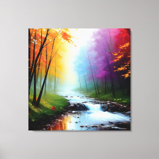 Painting in the forest with a river. leinwanddruck