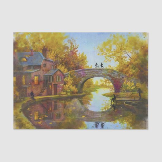 Painting of Bridge Over a Stream Tissue Paper Seidenpapier (Vorderseite)