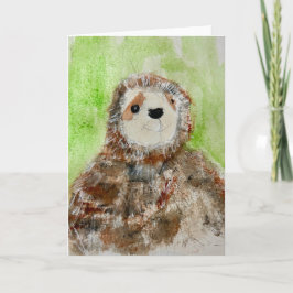 Painting of Plush Sloth on Folded Greeting Card Karte