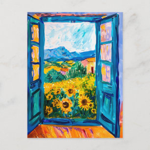 Painting of View of Sunflower Fields in Summer Postkarte