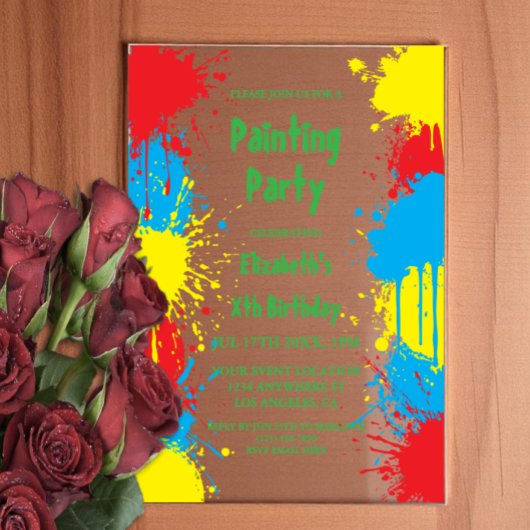 Painting Party Kids Birthday Acryleinladungen