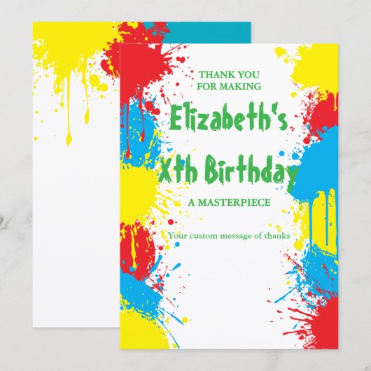 Painting Party Kids Birthday Dankeskarte (Vorne/Hinten)