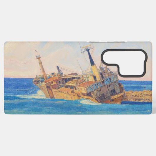 Painting style image of Edro III shipwreck Paphos Samsung Galaxy Hülle (Rückseite (Horizontal))