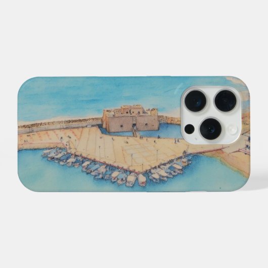 Painting style image of Paphos Castle and harbour iPhone Hülle (Rückseite (Horizontal))