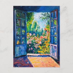 Painting Terrace View of flower garden Postkarte