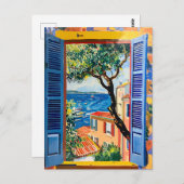 Painting Terrace View of Mediterranean sea Postkarte (Vorne/Hinten)