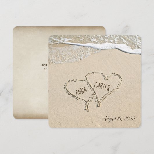 Pair Beach Hearts Wedding Einladung (Vorne/Hinten)