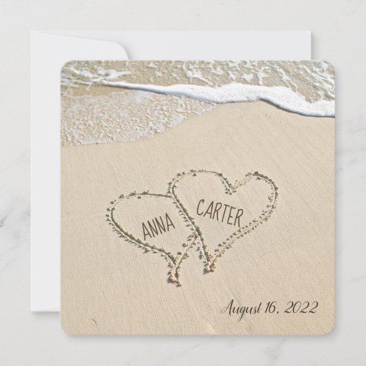 Pair Beach Hearts Wedding Einladung (Vorderseite)