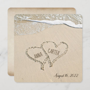 Pair Beach Hearts Wedding Einladung