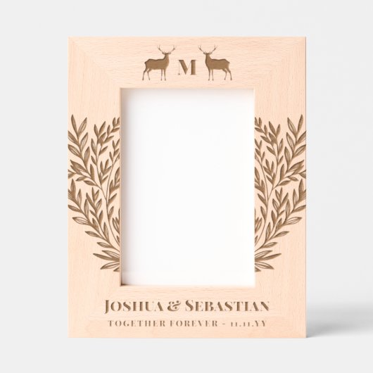 Pair Bucks Greenery LGBT Husbands Monogram Geätzte Rahmen (Vorderseite)