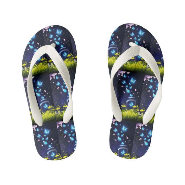 Pair of Blue Butterflies Flip Flops Kinderbadesandalen (Fußbett)
