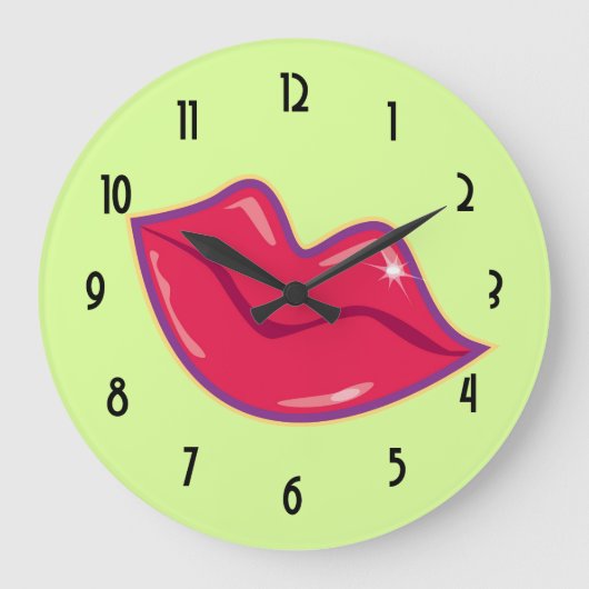 Pair of Cherry Red Lips Große Wanduhr (Vorderseite)