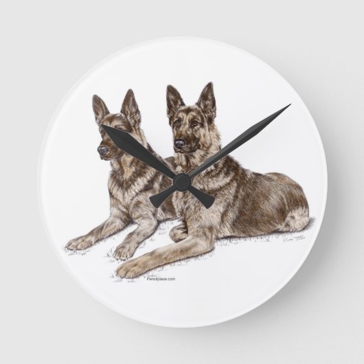Pair of German Shepherd Dogs Runde Wanduhr (Vorderseite)