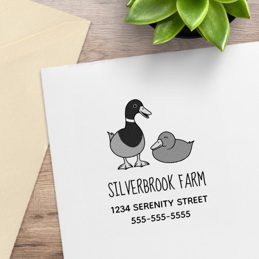 Pair of Mallard Ducks Farm Address Gummistempel