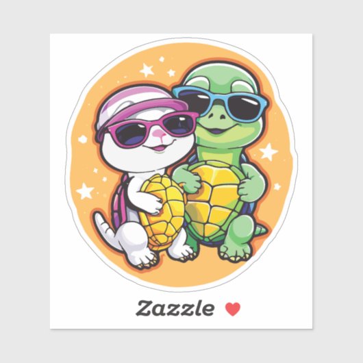 Pair of Turtles in Love - Durable Vinyl Sticker (Blatt)