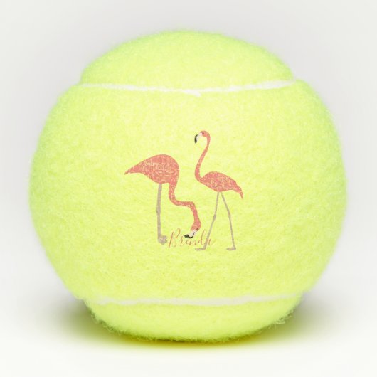 Pair Pink Flamingos Mit Monogramm Tennisbälle (Vorderseite)