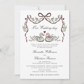 Paired for Life Swans Hand Drawn Wedding Website Einladung (Vorderseite)